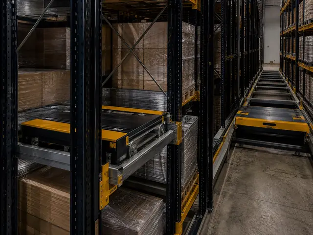 Automated four-way pallet shuttle inside high-density rack